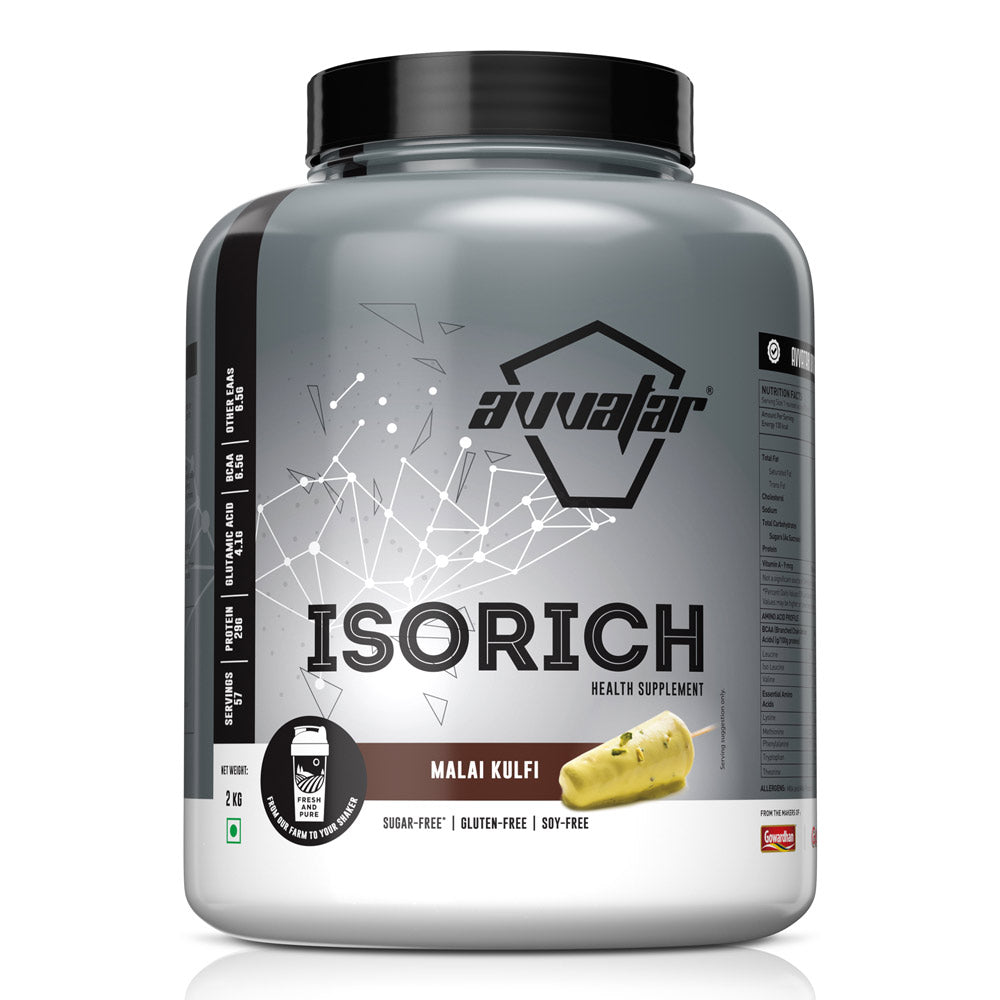 Avvatar Isorich Protein 2 Kg – Malai Kulfi Flavour Whey Protein for Muscle Growth & Recovery