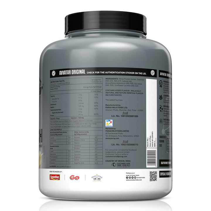 Avvatar Isorich Protein 2 Kg – Malai Kulfi Flavour Whey Protein for Muscle Growth & Recovery