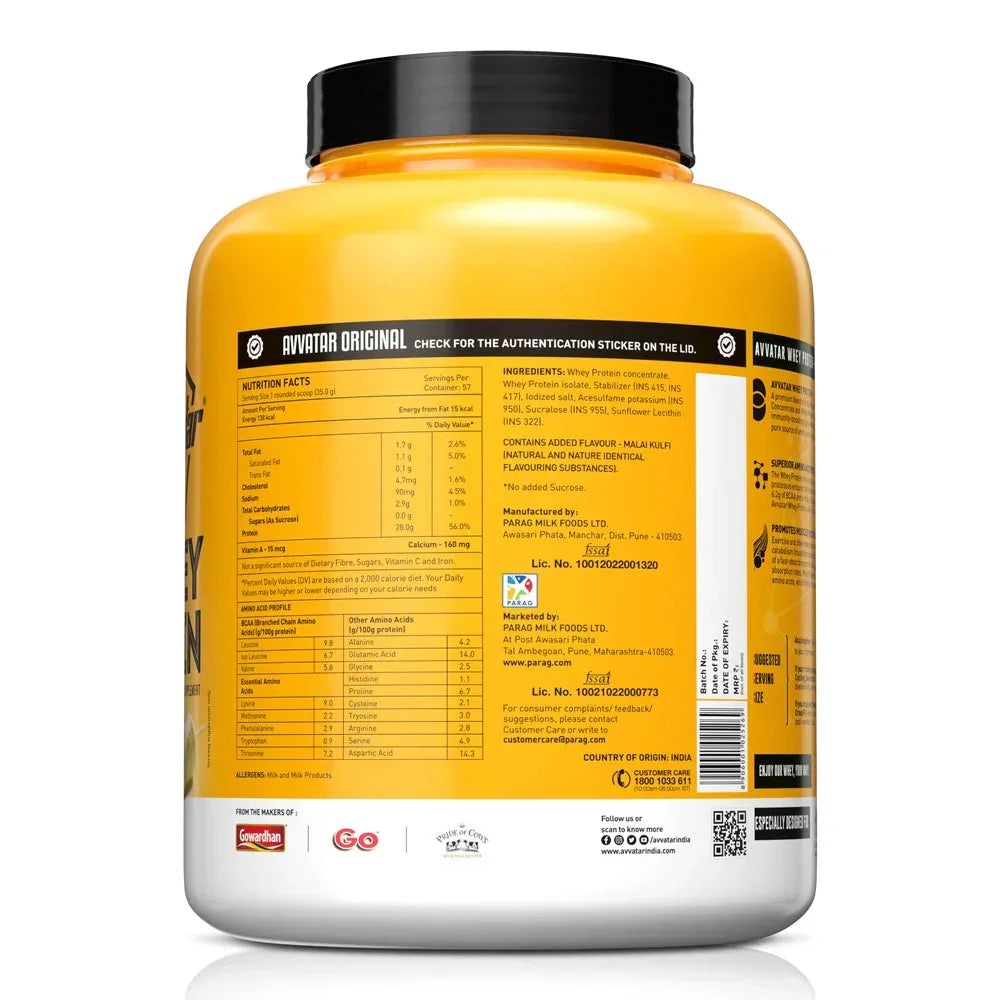 Avvatar Whey Protein Powder 2 Kg – 100% Whey Protein with BCAA for Muscle Growth & Recovery