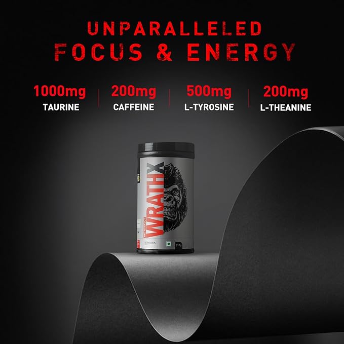 MuscleBlaze WrathX Pre-Workout 510g (Fruit Fury) – Creapure, Nitroblaze & BioPerine for Energy, Focus & Muscle Pump