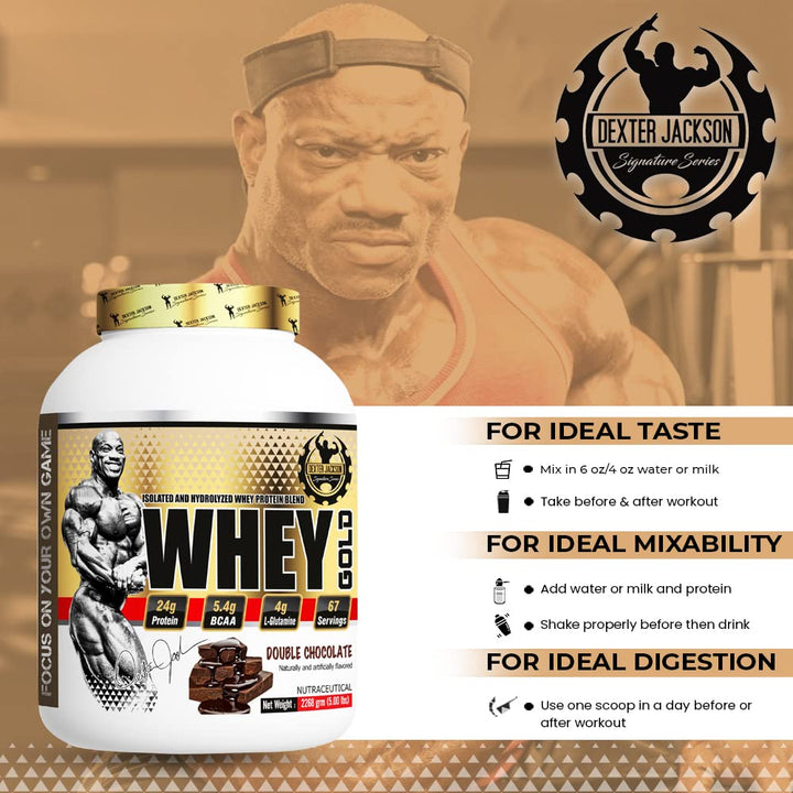 Dexter Jackson Signature Series Whey Gold 5 Lbs – Double Chocolate Whey Isolate & Hydrolyzed Protein Blend for Muscle Growth & Recovery