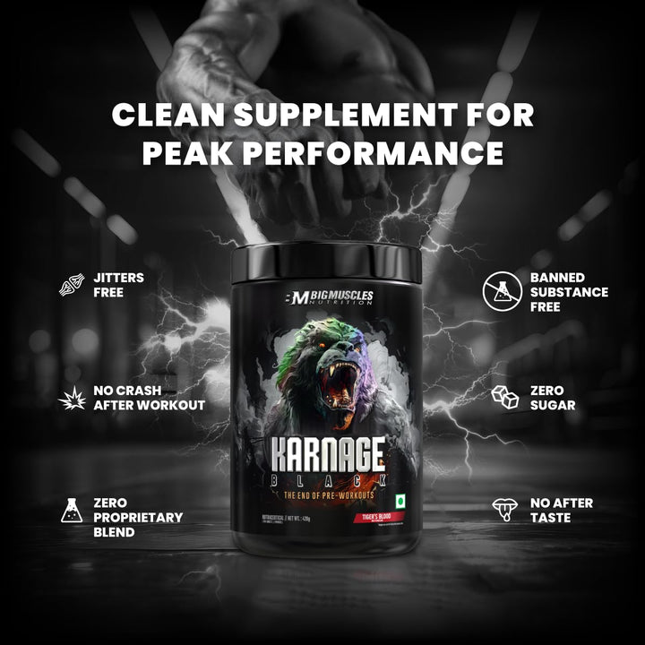 BigMuscles Nutrition Karnage Black Pre-Workout 420g – Energy, Focus & Extreme Pump (Sex On The Beach Flavor)
