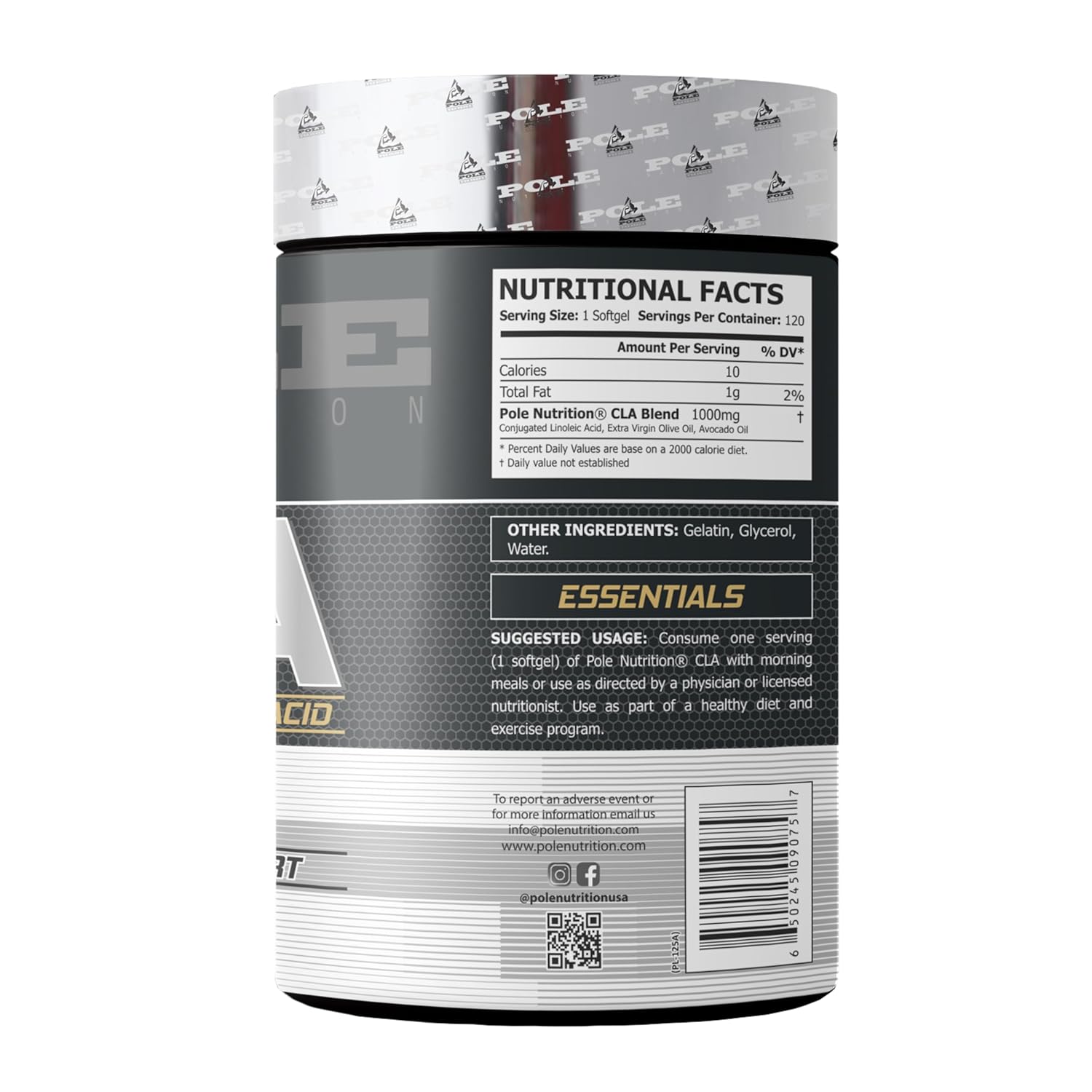 Pole Nutrition CLA 1000mg – Conjugated Linoleic Acid Softgels for Weight Loss, Fat Burner & Fitness Support (120 Softgels)