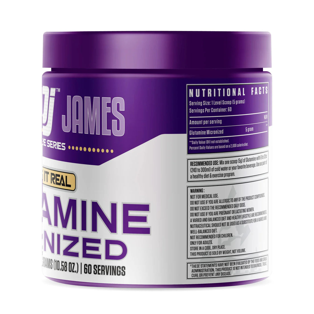 Dennis James Signature Series Micronized Glutamine Powder – Muscle Recovery, Immune Support & Gut Health | Unflavoured