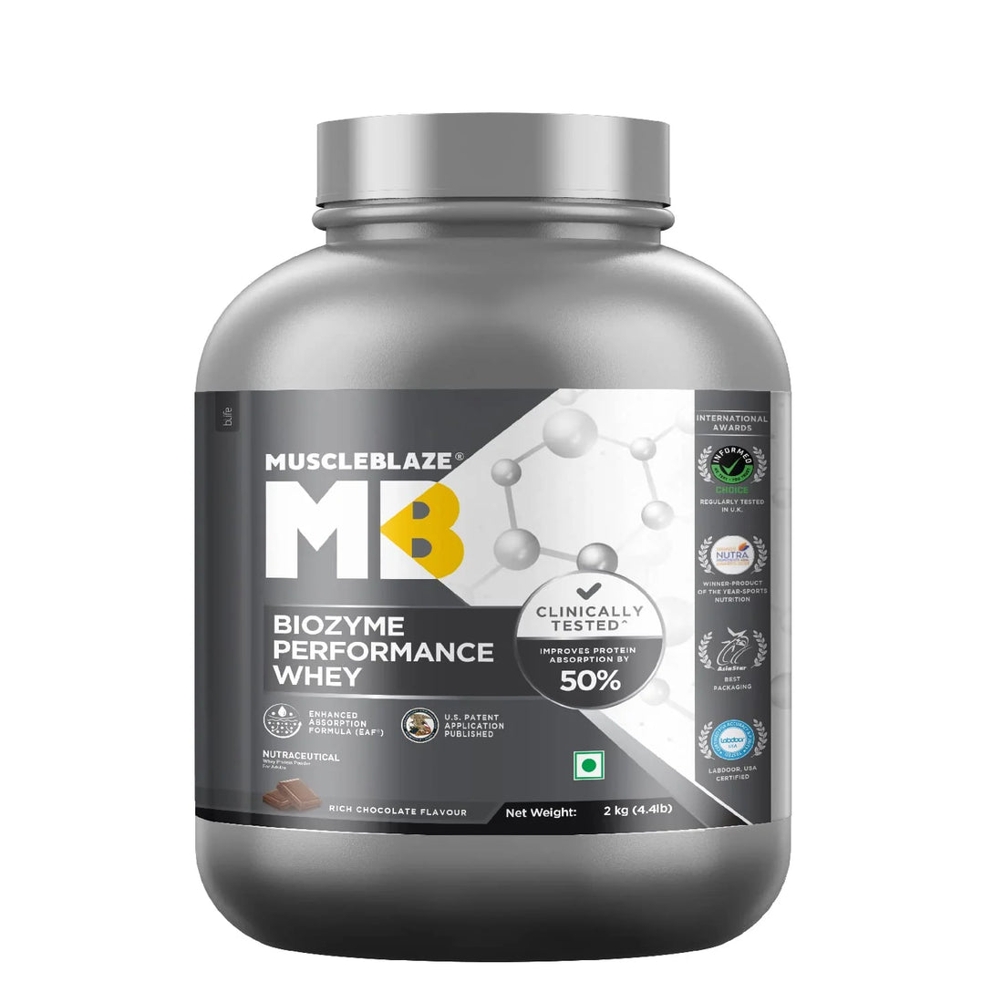 MuscleBlaze Biozyme Performance Whey Protein 2 Kg (4.4 lbs) – Fast Absorbing Whey for Muscle Growth & Recovery