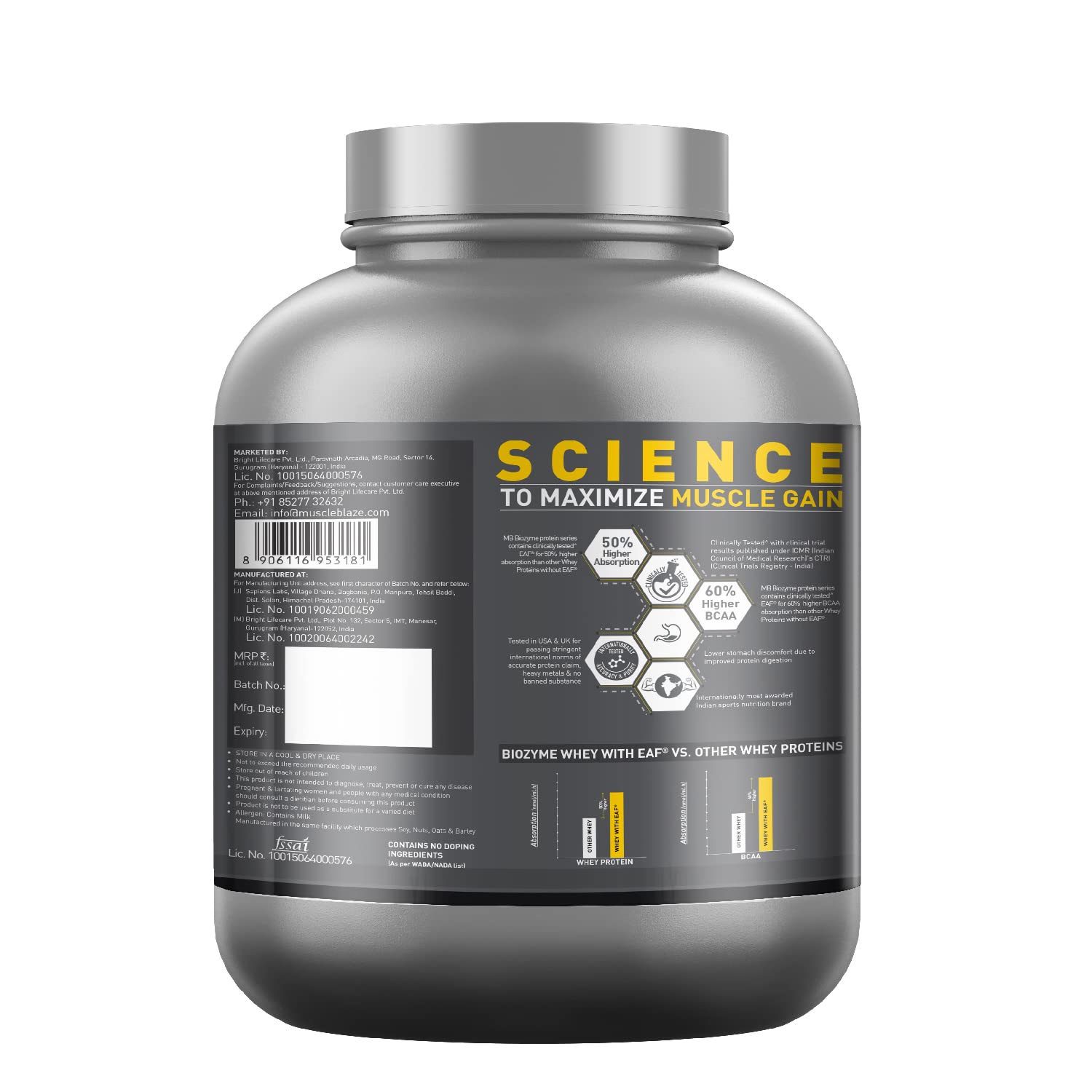 MuscleBlaze Biozyme Performance Whey Protein 2 Kg (4.4 lbs) – Fast Absorbing Whey for Muscle Growth & Recovery