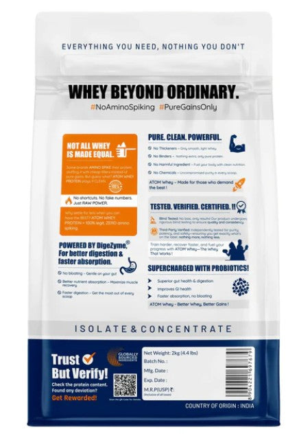 ATOM Whey Protein 1kg – USA Labdoor Certified for Purity & Accuracy | Premium Protein for Muscle Growth & Recovery