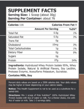 Pole Nutrition Isolate 100% Hydrolyzed Whey Protein Powder – 5 lbs | Rich Chocolate