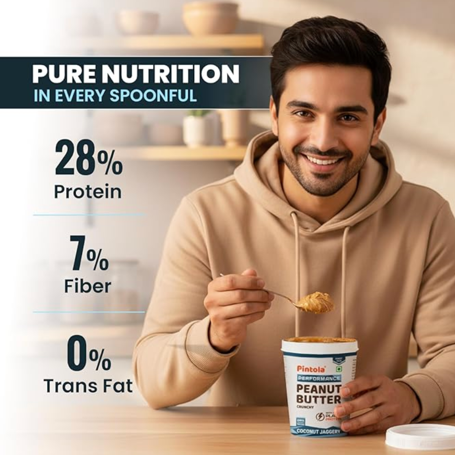 Pintola Coconut Jaggery Performance Series Peanut Butter (Crunchy) – 1kg | 28% Vegan Protein