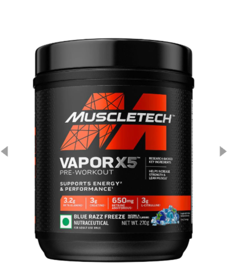 MuscleTech Vapor X5 Next Gen Pre-Workout Powder – 270g | Blue Razz Freeze Energy & Performance Booster