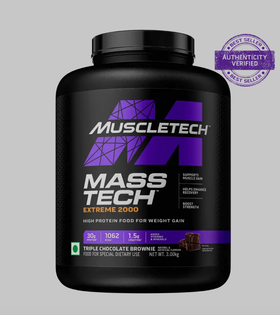 MuscleTech MassTech Extreme 2000 3 Kg – High-Calorie Mass Gainer, for Muscle Growth & Recovery