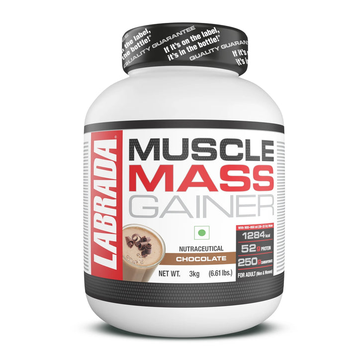 Labrada Muscle Mass Gainer 3 Kg – High-Calorie Protein & Carb Formula, Chocolate Flavour for Muscle Growth & Recovery