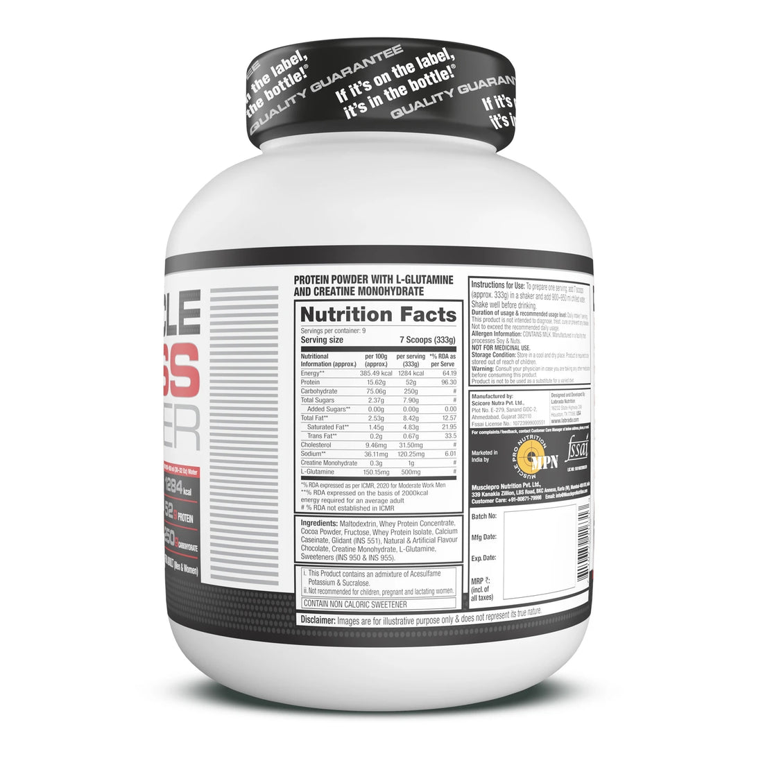 Labrada Muscle Mass Gainer 3 Kg – High-Calorie Protein & Carb Formula, Chocolate Flavour for Muscle Growth & Recovery