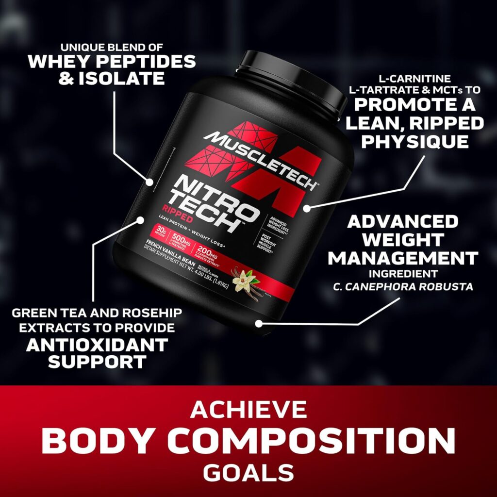 MuscleTech Nitro-Tech Ripped 1.8kg – Whey Protein Isolate with Fat Burner | Lean Muscle & Weight Loss Formula