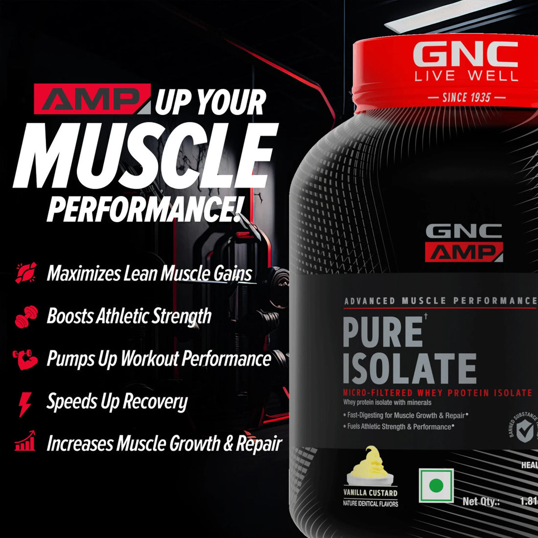 GNC AMP Pure Isolate Whey Protein 4 lbs – Ultra-Pure Whey Isolate for Lean Muscle & Fast Recovery