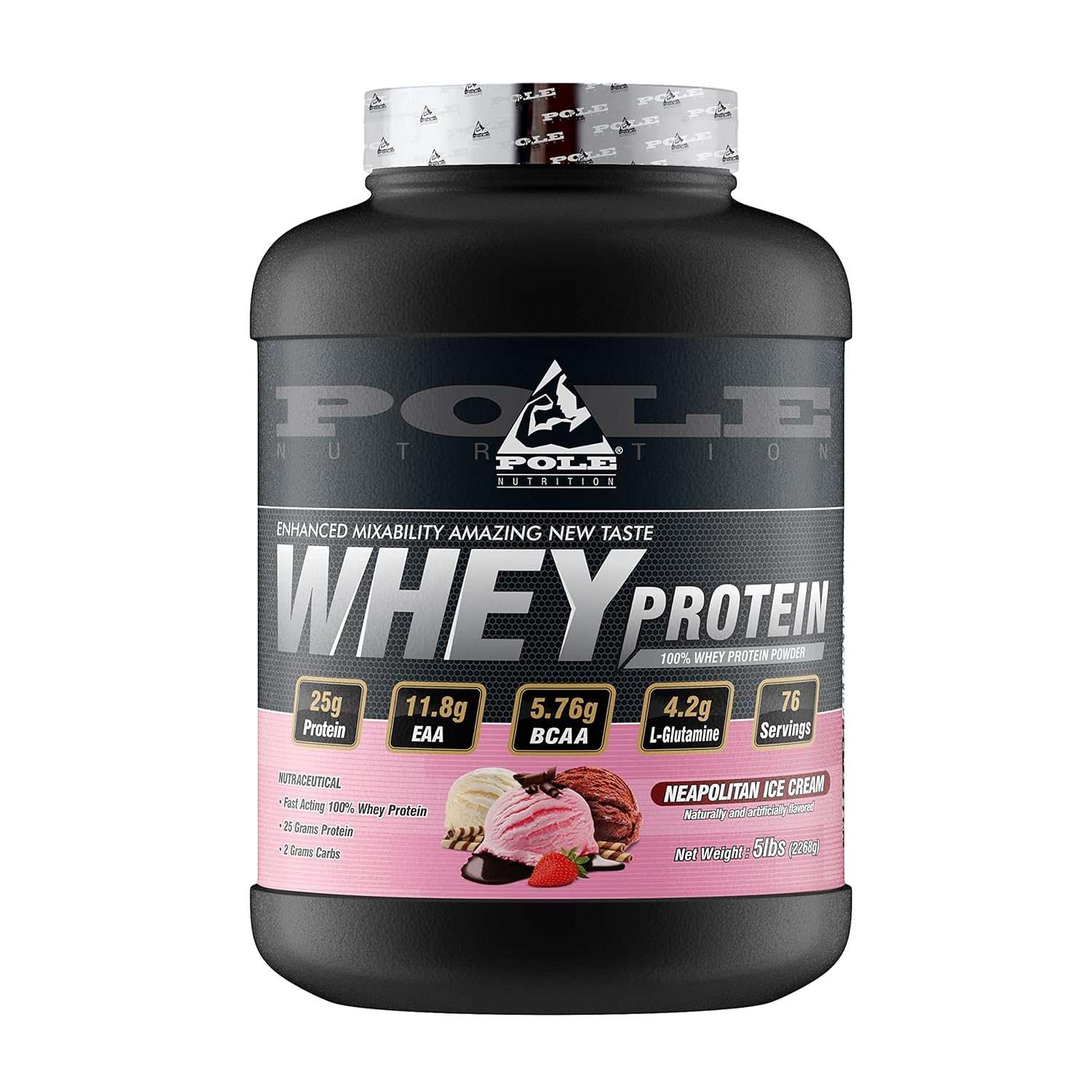 Pole Nutrition Whey Protein 5 Lb (2.27 Kg) – Neapolitan Ice Cream Flavour for Muscle Growth & Recovery