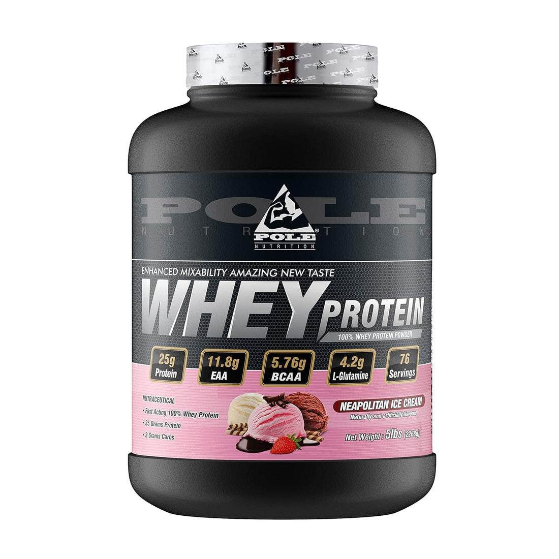 Pole Nutrition Whey Protein 5 Lb (2.27 Kg) – Neapolitan Ice Cream Flavour for Muscle Growth & Recovery