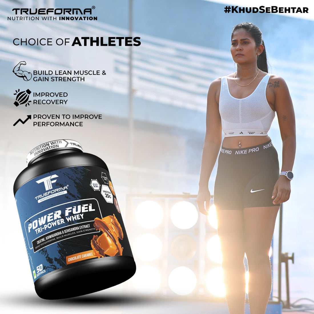 Trueforma® Power Fuel Whey Protein with Creatine & Ashwagandha – Muscle Growth, Strength & Recovery Supplement